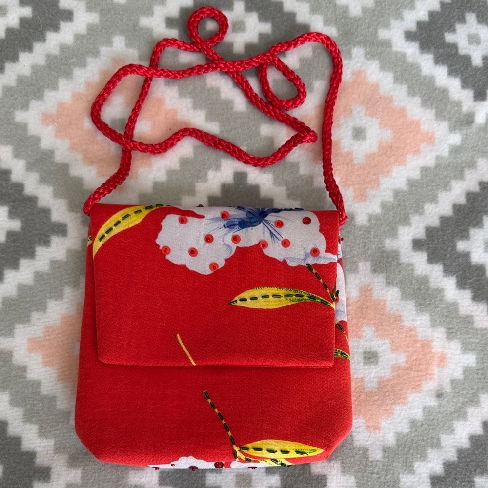 Made in India Red Floral Crossbody Bag with sequins and beads